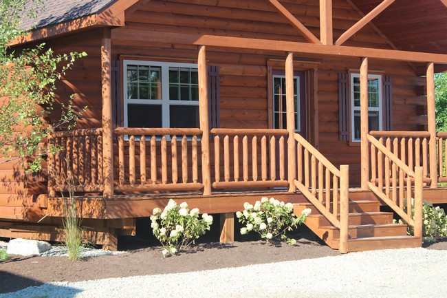 log home porch close up