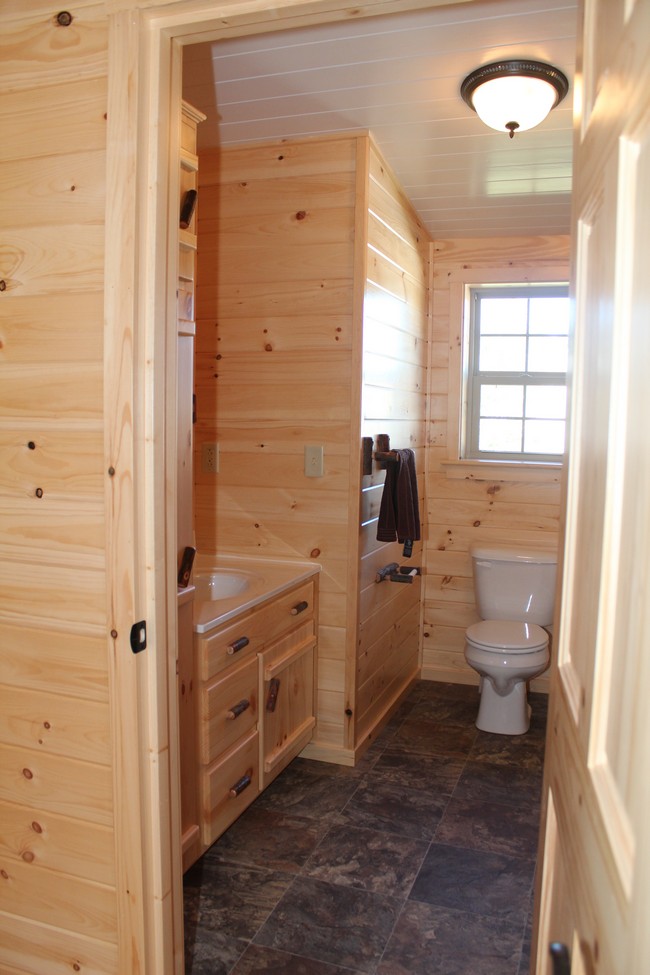 log sided home bathroom