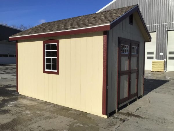 small brown storage shed