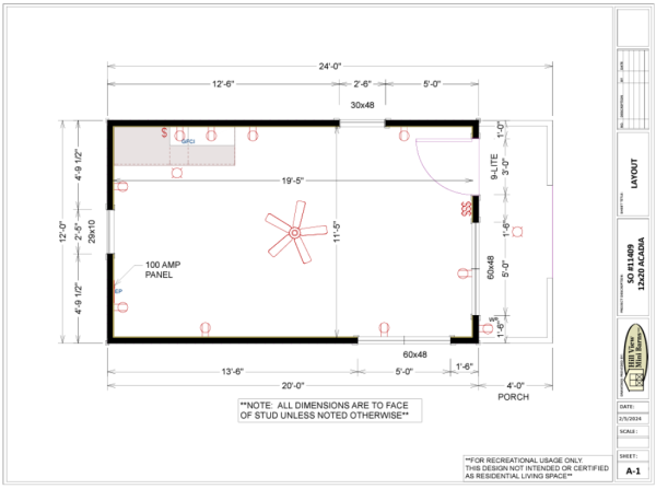 12x24 recreational camp floor plan