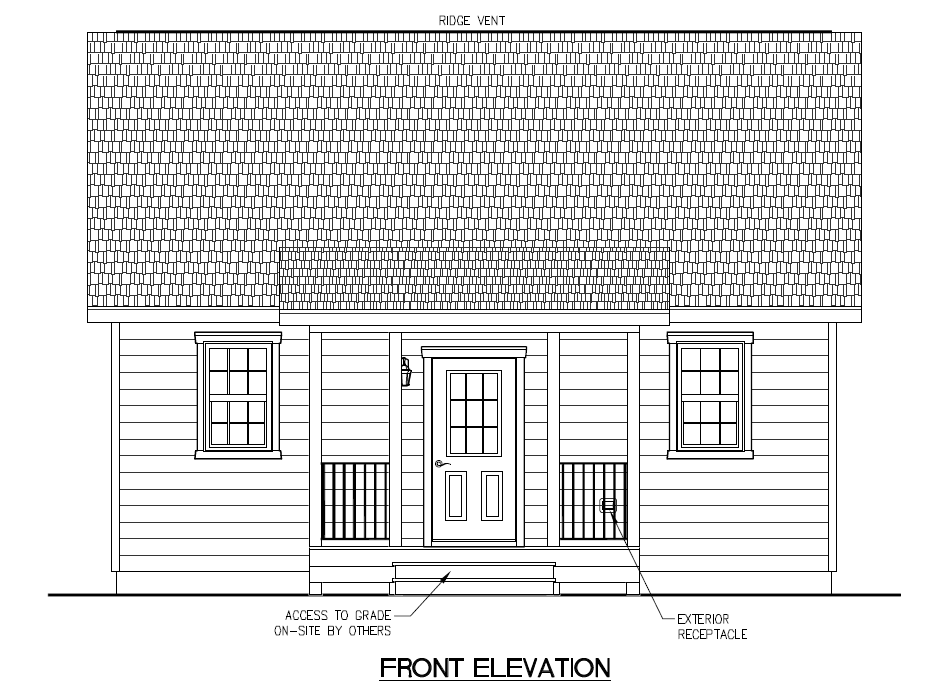 Front elevation of single bedroom home.